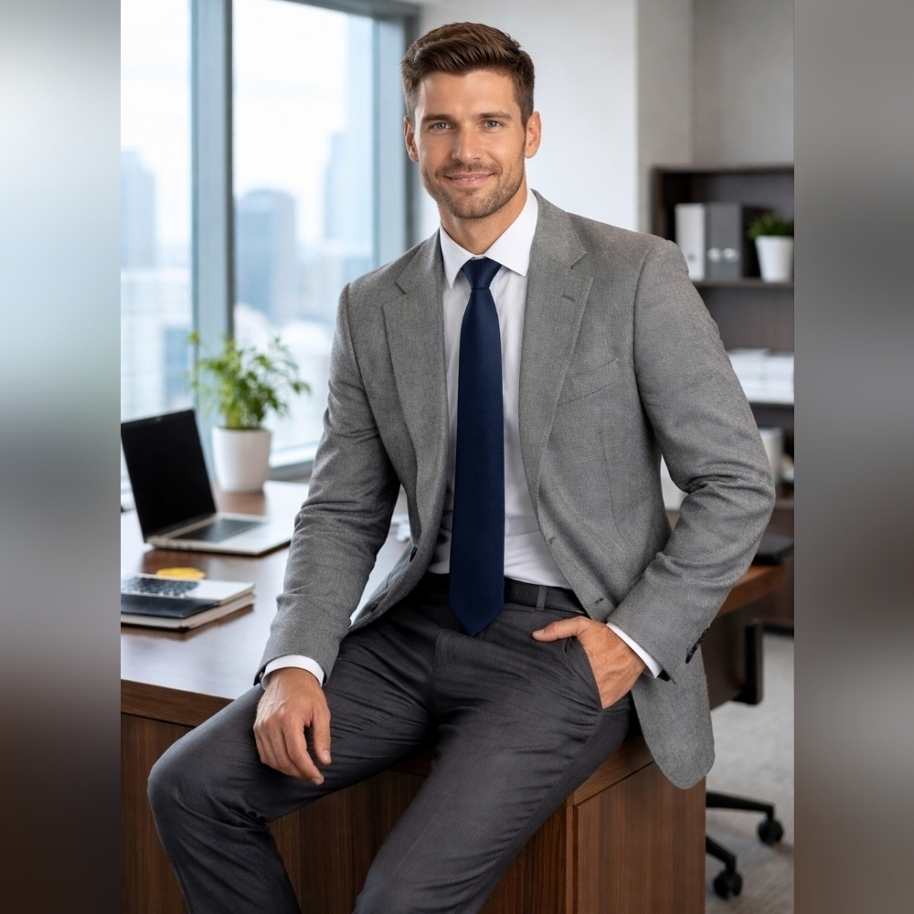 Haggar Mens Blazer Size 42 Gray Herringbone Single Breasted